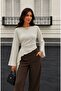 Women's Waist-Fitted Soft Fabric Crew Neck Asymmetrical Cut Spanish Sleeve Blouse - 2
