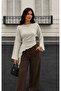 Women's Waist-Fitted Soft Fabric Crew Neck Asymmetrical Cut Spanish Sleeve Blouse - 4