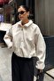 Women's Beige Stand Collar Faux Fur Jacket - 6