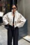 Women's Beige Stand Collar Faux Fur Jacket - 3
