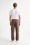 Men's Brown 3 Thread Rastered Sweatpants with Flat Legs, Comfortable Cut, Elastic Waistband and Pockets - 5