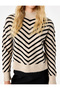 Long Sleeve High Neck Striped Knit Sweater - 3