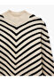 Long Sleeve High Neck Striped Knit Sweater - 8