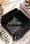 Paris |   Women's Double-Sided Black and White Winter Shawl Scarf 70X185 cm |   Oversize Plaid Houndstooth Patterned & Plain Black Soft Tassel Shoulder Shawl - 8