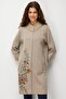 Women's High Collar Patterned Long Wool Coat Dark Beige