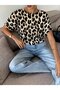 Women's Short Sleeve Crew Neck Leopard Single Jersey Blouse with Bow Detail on the Back - 4