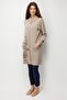 Women's High Collar Patterned Long Wool Coat Dark Beige - 2