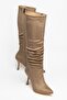 Tmara Women's Mink Suede Drawstring Zippered Heeled Long Boots - 2