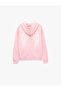 Three Threaded Ribbed Oversized Sweatshirt with Angel Print on the Back, Kangaroo Pocket and Zipper Hood - 6