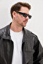 Zippered Stand Collar Faux Leather Coat - 4