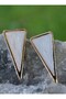 Enamel triangle earrings - beige - - 3