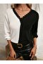 Women's Long Sleeve V-Neck Double Color Knitwear Blouse
