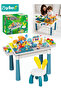 5-in-1 Kids Activity Table & Chair Set, Multifunctional Kids Study Table, Building Block Table with 238 PCS Blocks, 2 Storage Bins, Adjustable Height Legs, and Reversible Desktop, Kids Educational Act