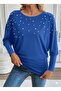 Women's Long Sleeve Round Neck Pearl Viscose Blouse - 2