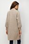 Women's High Collar Patterned Long Wool Coat Dark Beige - 4
