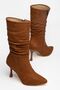 Zehis Women's Tan Suede Drawstring Zippered Heeled Boots - 2