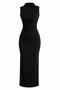 Black Draped Slit Midi Dress - 2Y4114