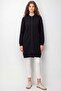 Women's Stand Collar Basic Zippered Long Wool Coat Black - 2