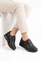 Polas cırtlı flat face genuine leather orthopedic women's shoes black skin - 4