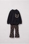 Girls Floral Patterned Black School Sweatshirt and Spanish Leggings Set
