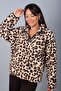Women's Stand Collar Zippered Leopard Pattern Plush Sweatshirt with Pockets - 2