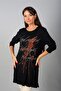Women's Front Embossed Patterned Round Neck Long Sleeve Tunic - 2