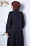 Navy Blue Ruffle Collar Lace Embroidered Hijab Shirt - 4