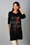 Women's Front Embossed Patterned Round Neck Long Sleeve Tunic