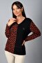 Women's Leopard Patterned V-Neck Long Sleeve Blouse with Bow Accessory on the Front - 3