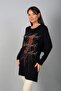 Women's Front Embossed Patterned Round Neck Long Sleeve Tunic - 3