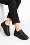 Kuneste double elastic front zipper women's genuine leather shoes black skin - 2