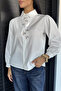 Cream Women's Ruffle Collar Floral Embroidered Shirt - 3