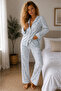 Women's Knitted Shirt Collar Blue Pajama Set - 6