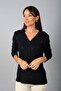 Women's V-Neck Long Sleeve Blouse with Laser Stripes on the Front and Sleeves and Stone Embellishments - 2