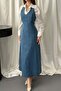 Blue Halter Neck Denim Dress - 4