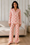 Women's Patterned Basic Winter Pink Pajama Set - 6