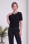 Women's Collar Stone Detailed Short Sleeve Knitwear Blouse Brown, Black - 3