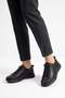 Ponet Front Pleated Elastic Genuine Leather Women's Shoes Black Skin