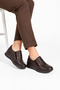 Kuneste double elastic front zipper women's genuine leather shoes - coffee brown