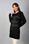 Women's Front Embossed Patterned Round Neck Long Sleeve Tunic