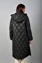 Women's Zip-Front Hooded Long Puffer Coat with Side Slits - 4