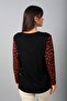 Women's Leopard Patterned V-Neck Long Sleeve Blouse with Bow Accessory on the Front - 4