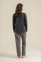 Women's Long Sleeve Anthracite 3-Button Modal Fabric Pajama Set (with Eye Patch Gift) - 4