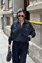 Women's Black Bead Embroidered Adjustable Elastic Jacket - 5