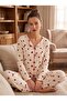 Women's Long Sleeve Camisole Bowknot Ecru Pajama Set C7T4N807