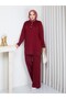 Knitwear Polo Collar Two-Piece Set with Trousers Claret Red