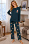 Embroidered Milan Knitted Long Sleeve Round Neck Women's Pajama Set - 2