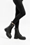 Sukan Yan V Buckle Long Side Zipper Genuine Leather Women's Boots Black Leather - 4
