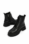 Tones side zipper lace-up genuine leather women's boots - black