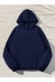 Navy Blue Basic Plain Sweatshirt - Oversized Hooded Sweatshirt - 2